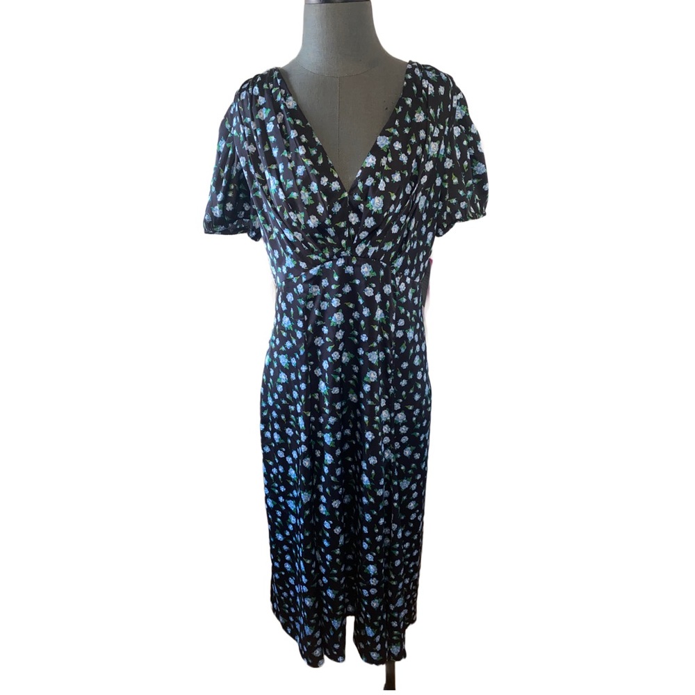 NWT Betsey Johnson Retro Pinup Black Multi Color Flower Dress
